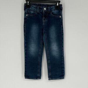 TRUE RELIGION Boys Slim Fit Jeans Size 4 Blue Denim Red Stitching Stretch Zipper